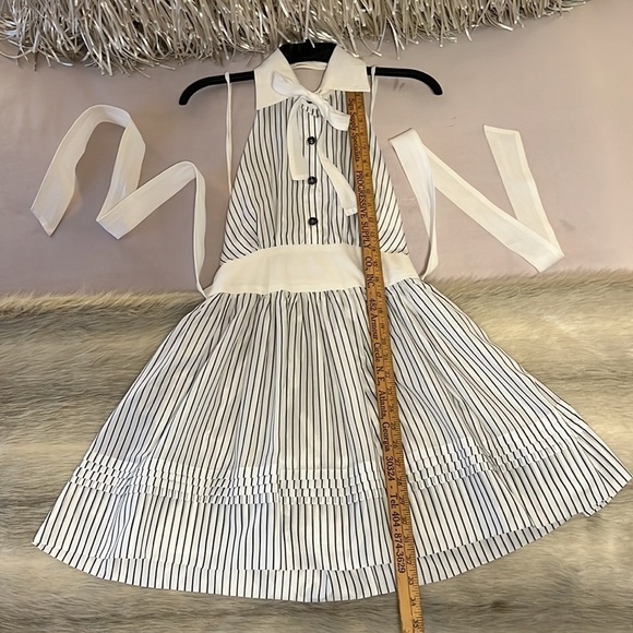 SEA NEW YORK White Gray Stripped 2 Dress Cotton Halter Bow Tie Collar Backless - Picture 10 of 17